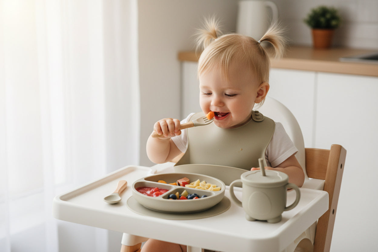 8-Piece Baby Silicone Feeding Set with Plates and Utensils