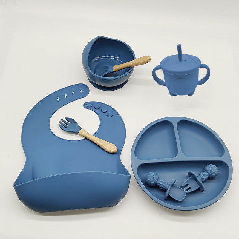 8-Piece Baby Silicone Feeding Set with Plates and Utensils