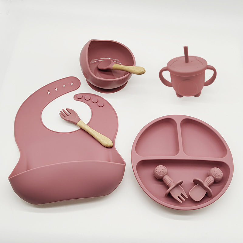 8-Piece Baby Silicone Feeding Set with Plates and Utensils