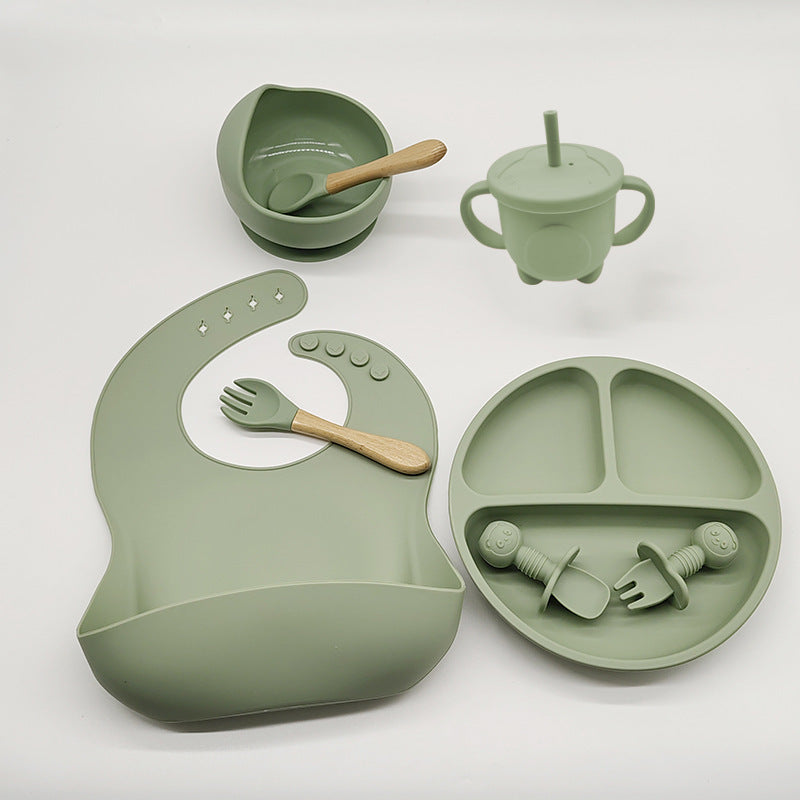 8-Piece Baby Silicone Feeding Set with Plates and Utensils