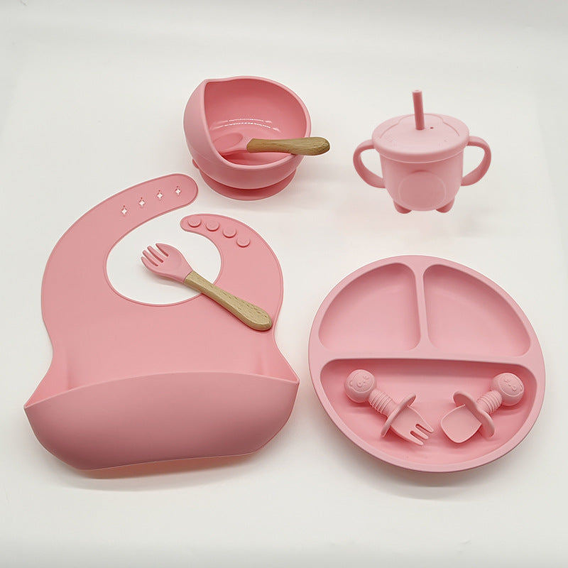 8-Piece Baby Silicone Feeding Set with Plates and Utensils