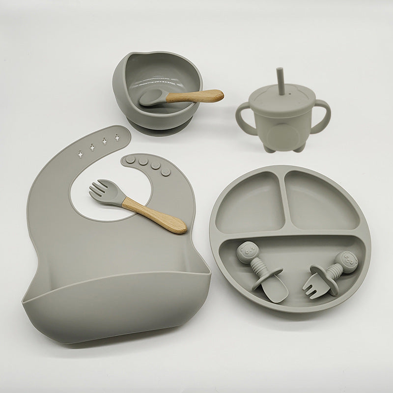8-Piece Baby Silicone Feeding Set with Plates and Utensils